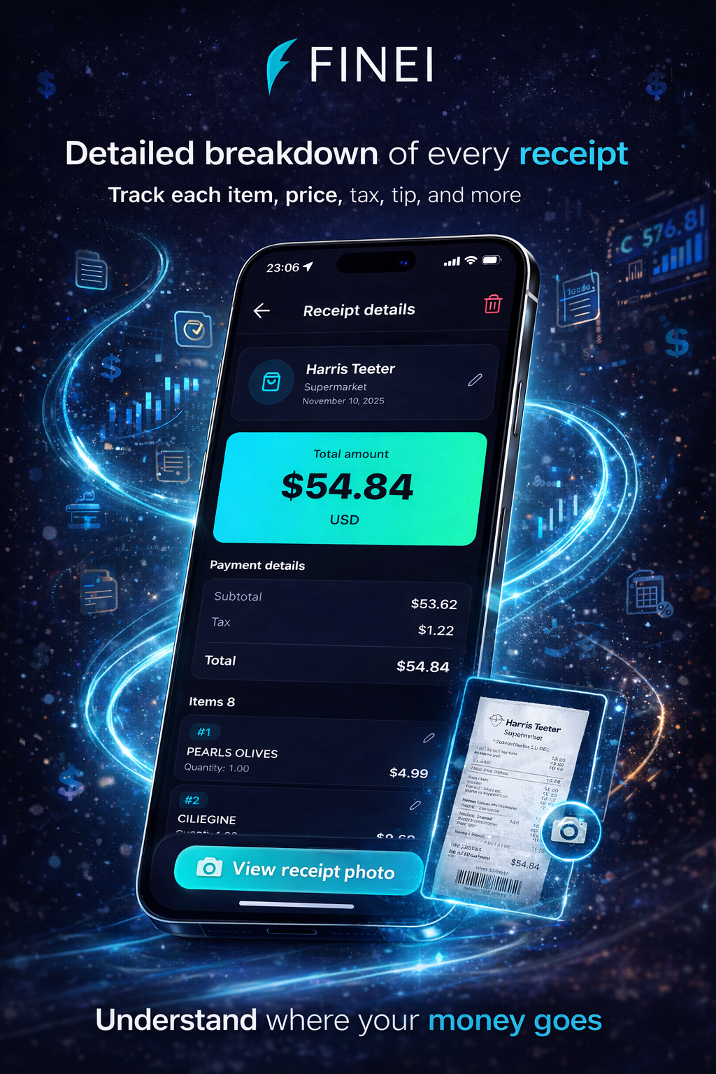 Finei – Receipt-Based Expense Tracker - Screenshot 3 showing product features and functionality