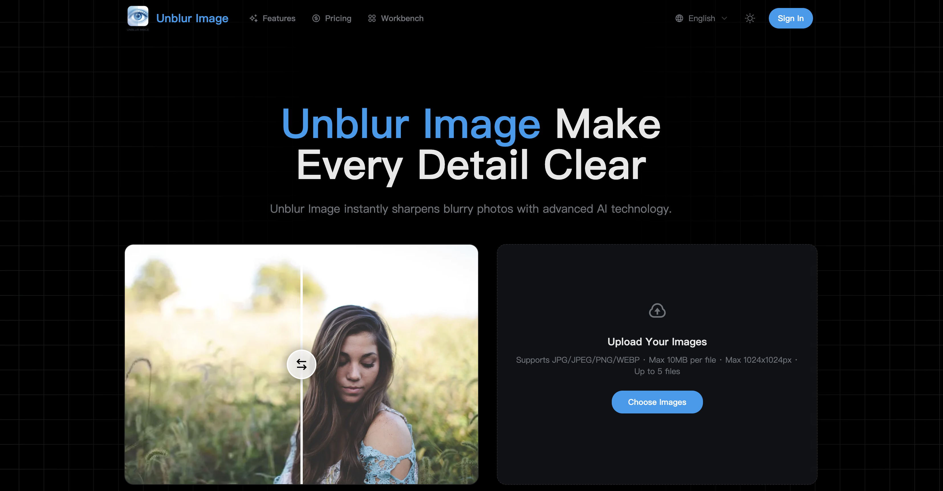Unblur Image - Main product screenshot demonstrating key features and user interface