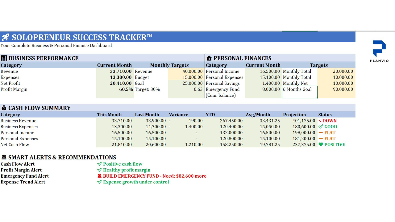 Mídia 1 de Solopreneur Success Tracker Professional - Painel financeiro completo para solopreneurs