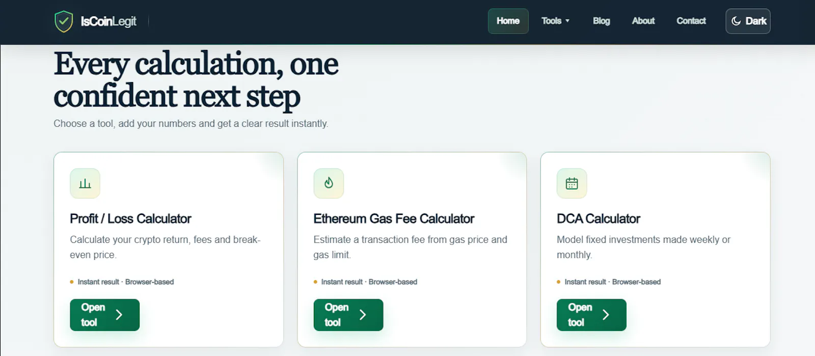 IsCoinLegit — Free Crypto Calculators... screenshot 4