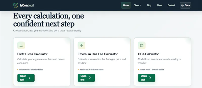IsCoinLegit — Free Crypto Calculators... screenshot 4