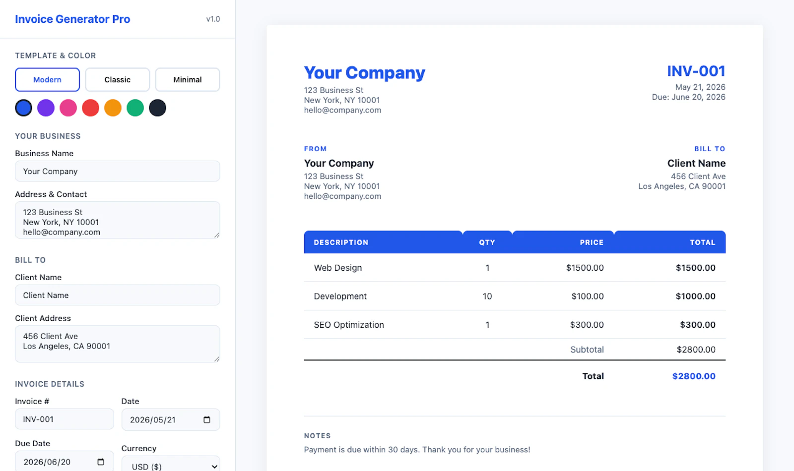 Invoice Generator Pro screenshot 1