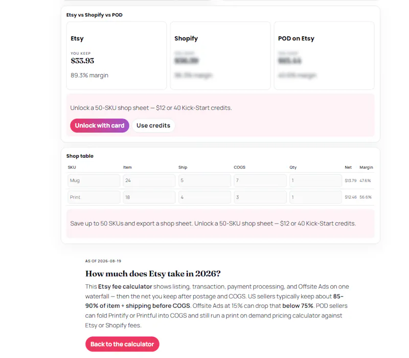 Etsy Fee Calculator screenshot 2