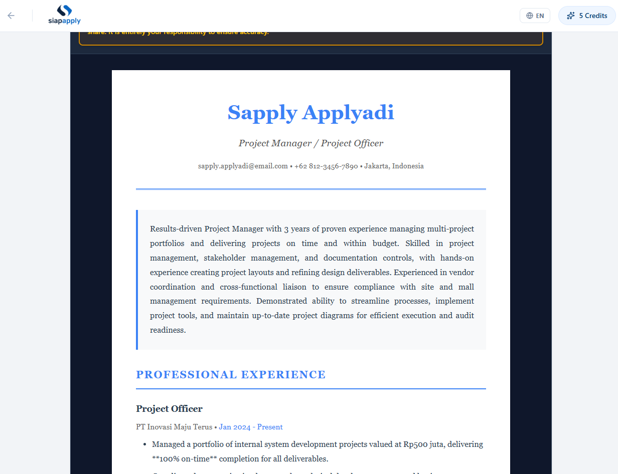 SiapApply - Screenshot 4 showing product features and functionality