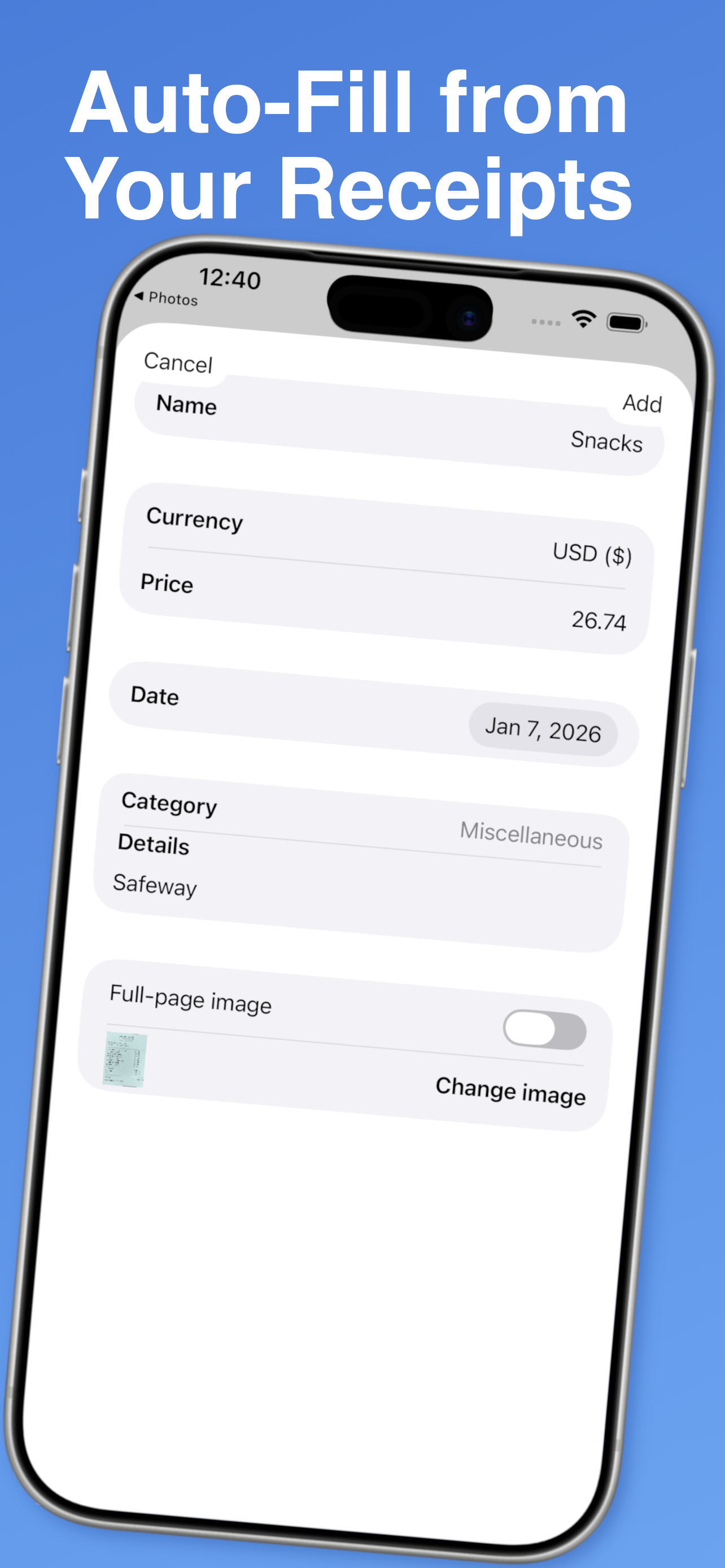 Work Expense iOS App - Screenshot 3 showing product features and functionality