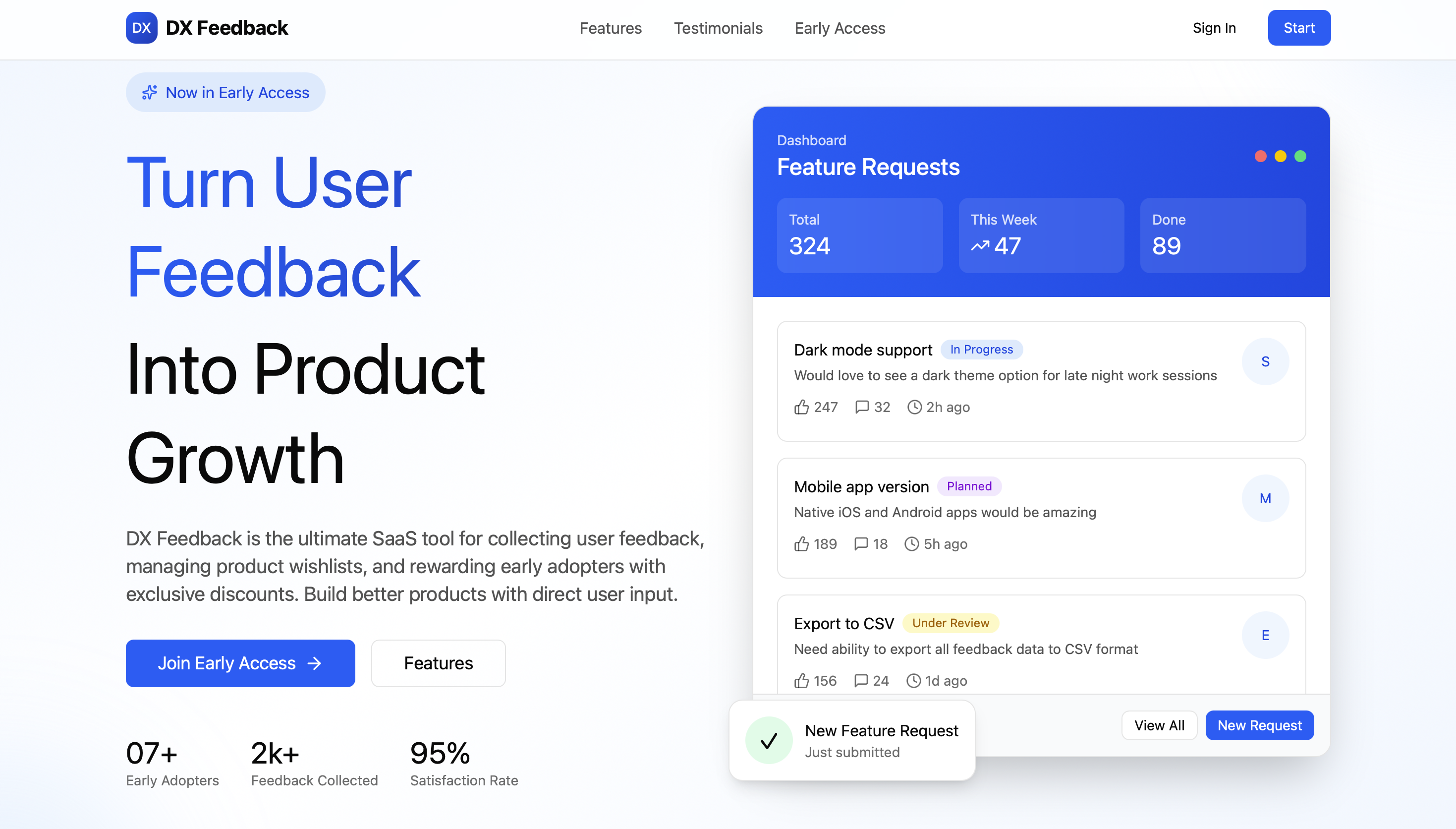 DX Feedback - Main screenshot showing features and interface