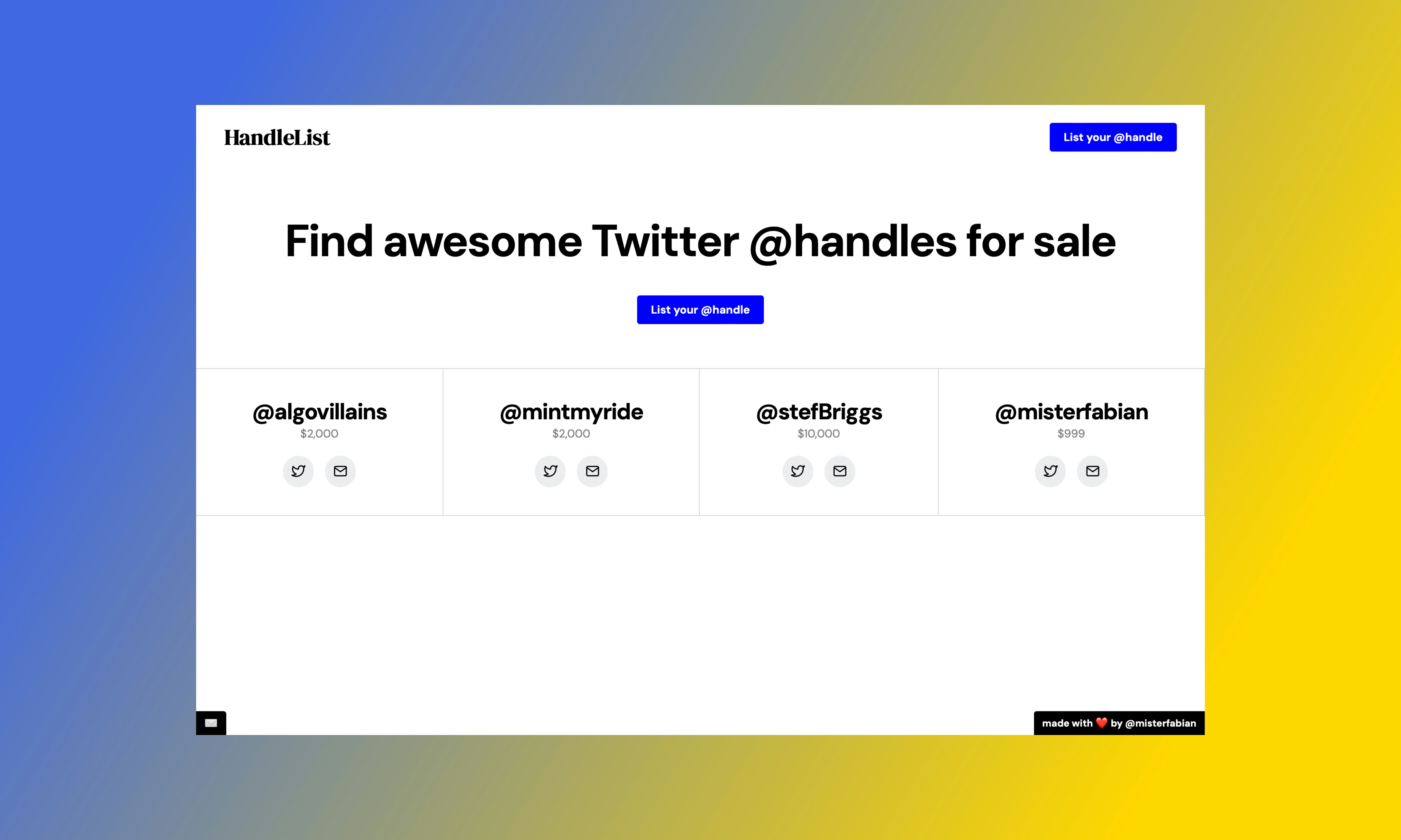 startuptile HandleList-Find awesome Twitter @handles for sale