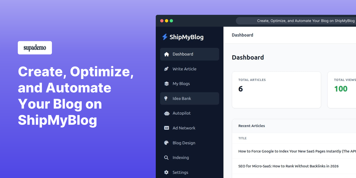 ShipMyBlog.com - Bootstrapped Product - Main product screenshot demonstrating key features and user interface