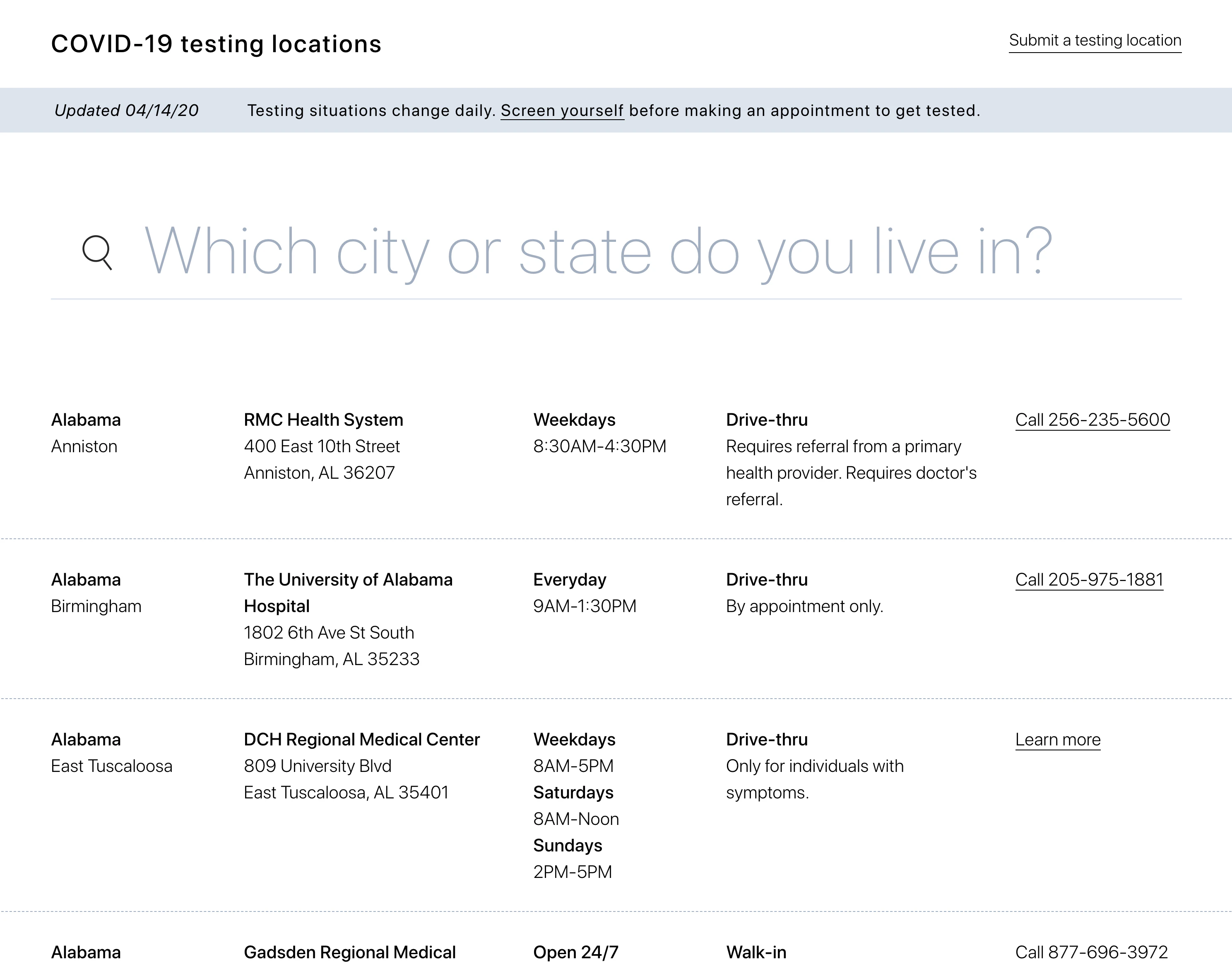 COVID-19 Test Finder