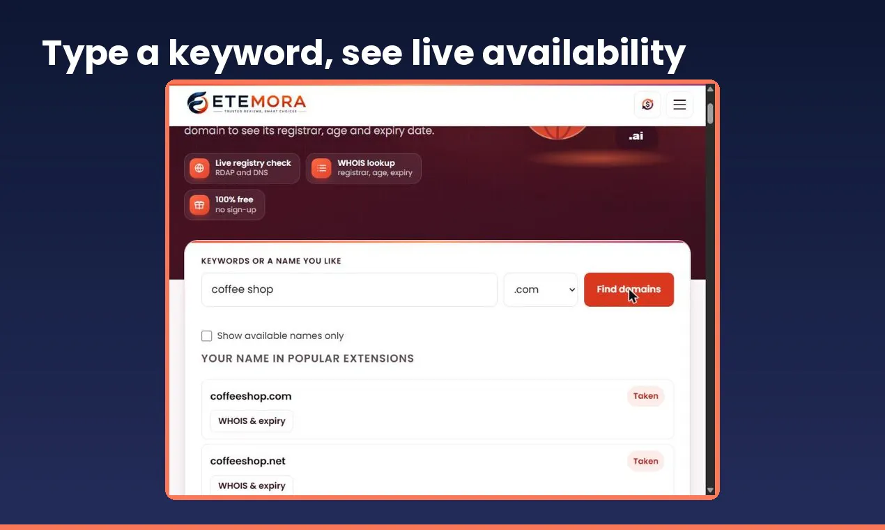 Etemora Domain Name Generator gallery image