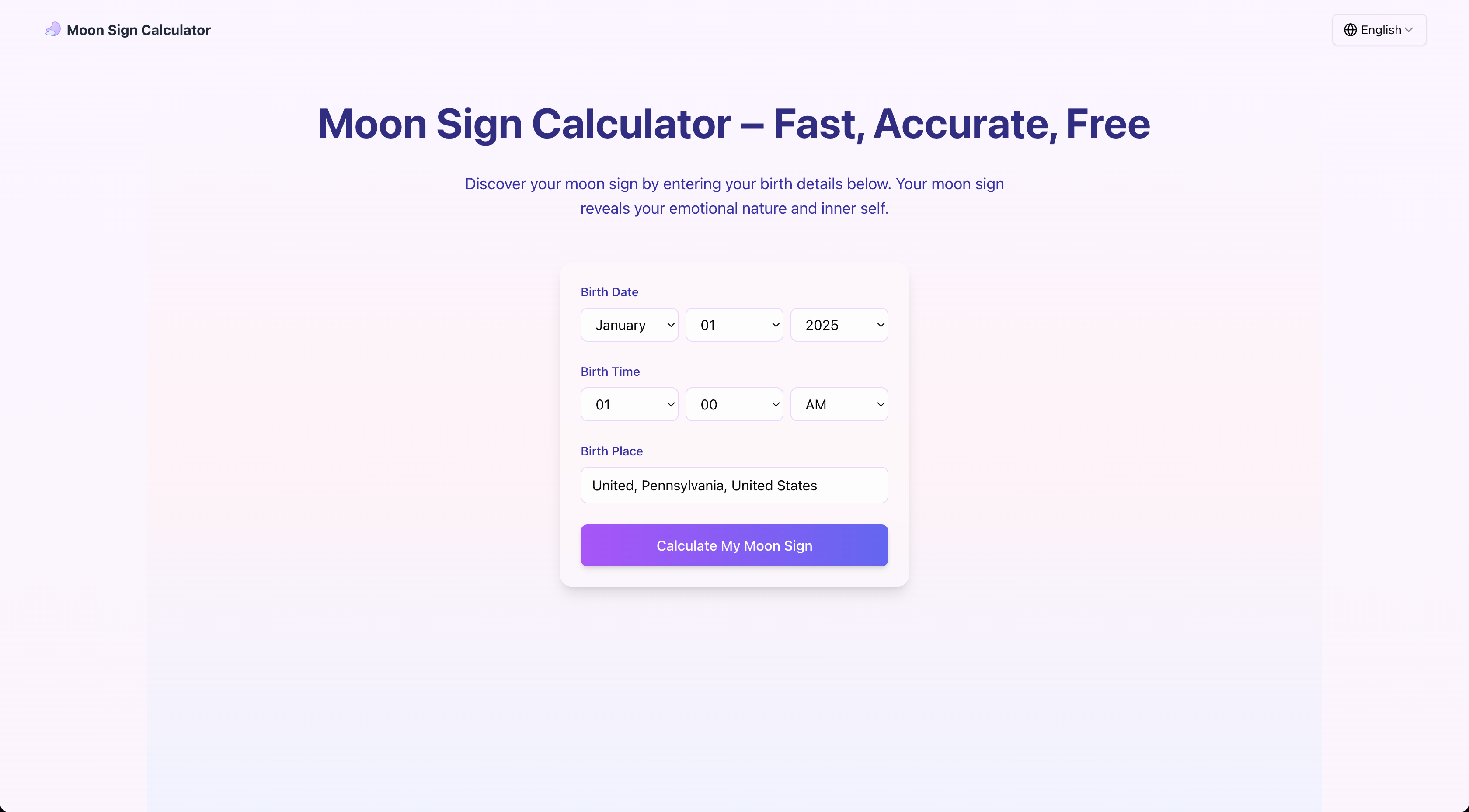 Calcolatore del segno luna media 1