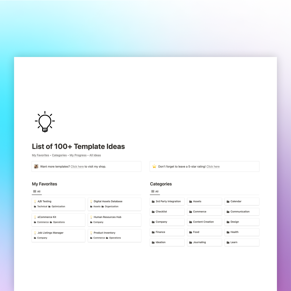 Lista de 100 ideas de plantillas