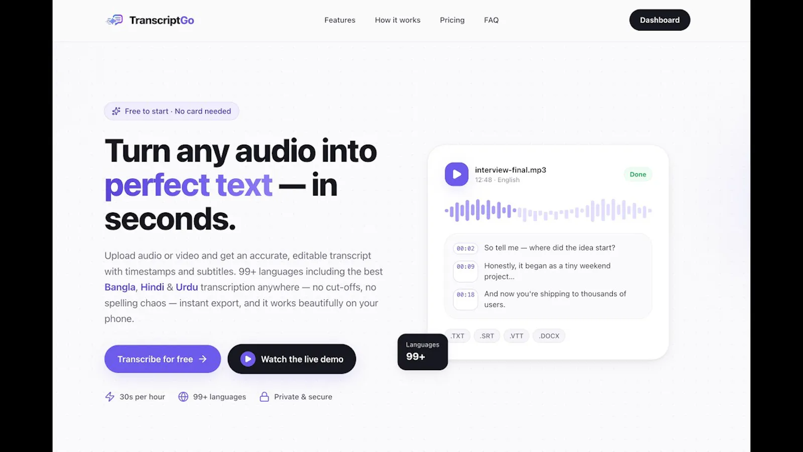TranscriptGo screenshot 1 (video preview)