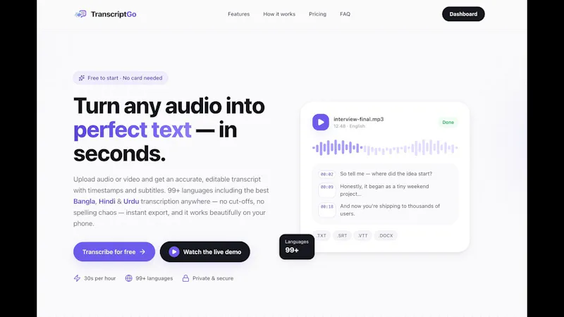 TranscriptGo screenshot 1 (video preview)