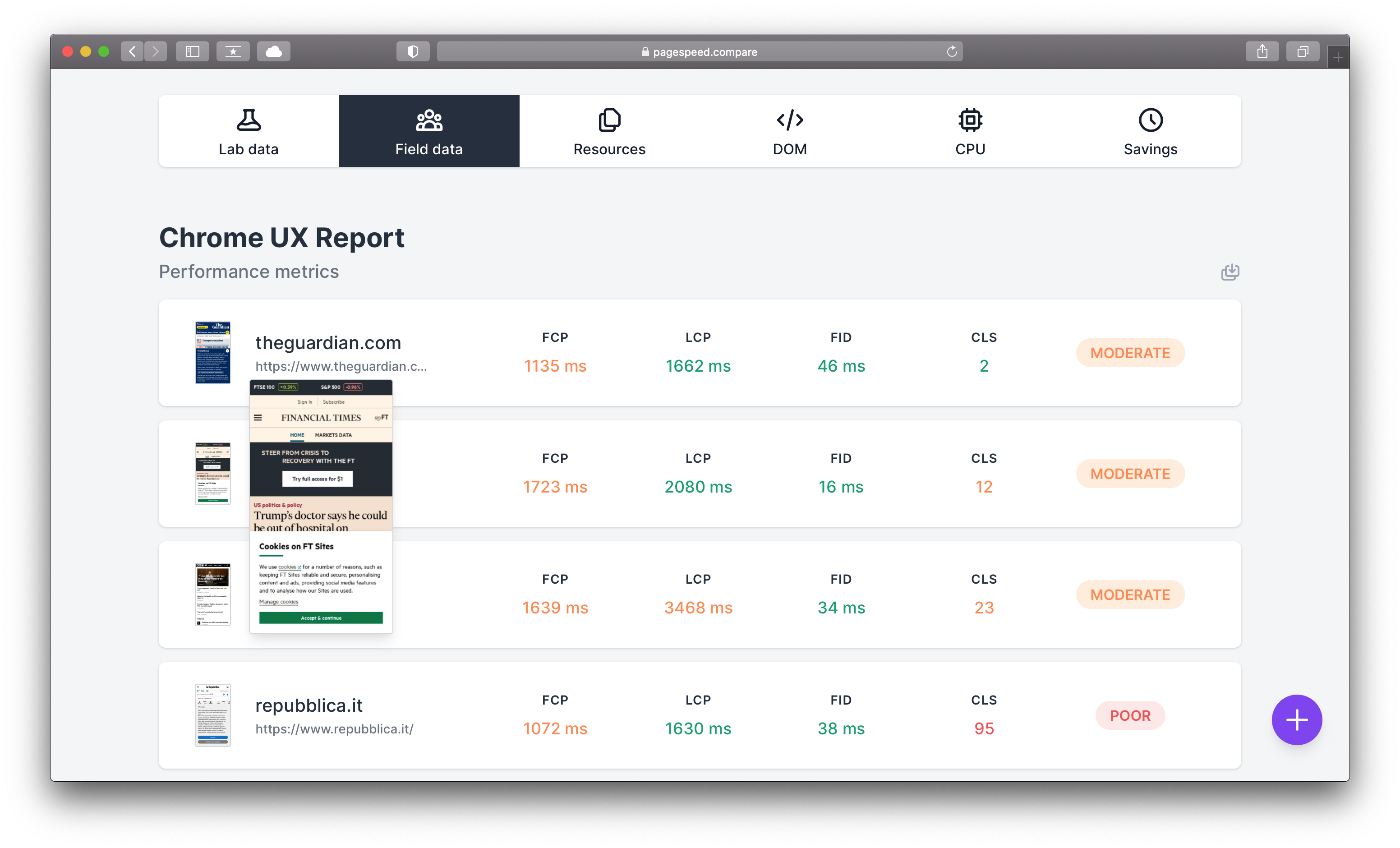 PageSpeed Compare gallery image
