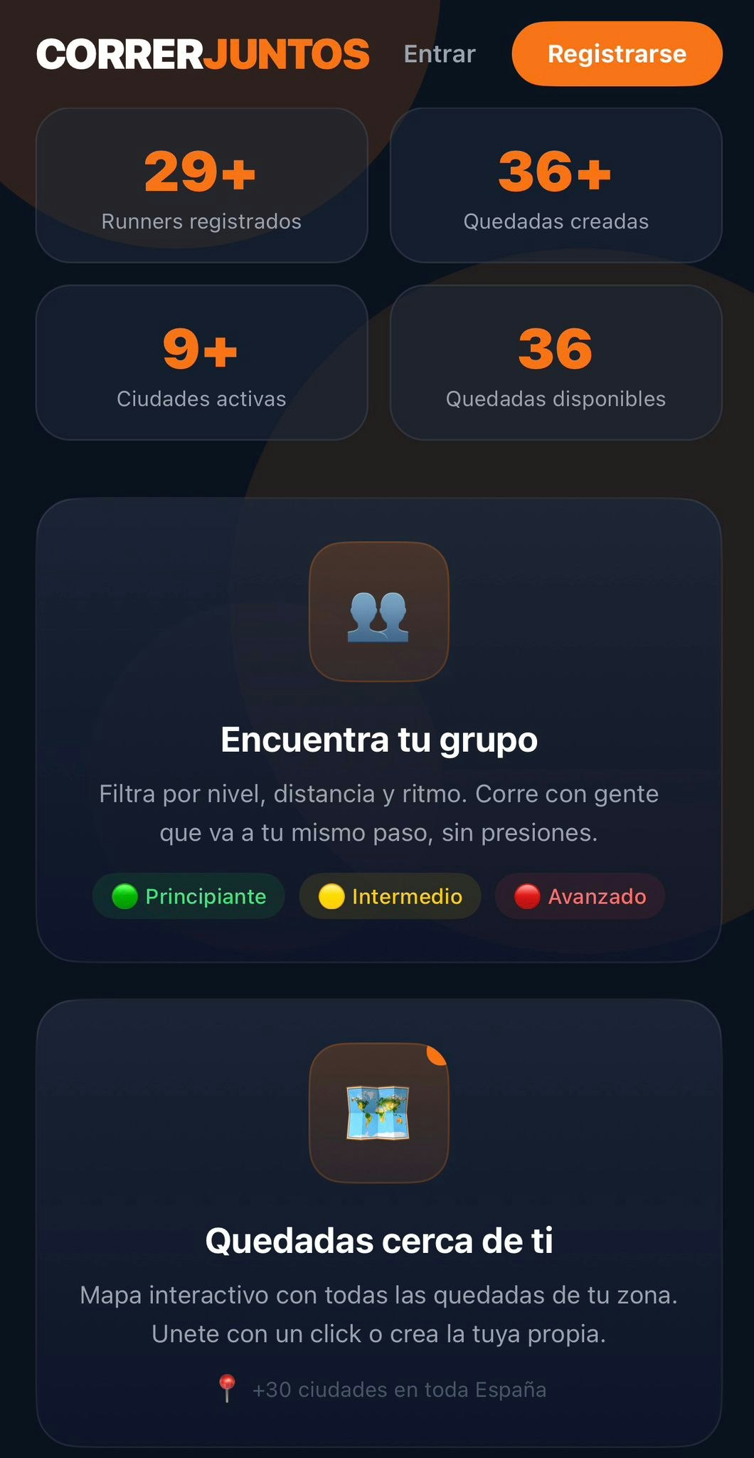 CorrerJuntos - Screenshot 2 showing product features and functionality