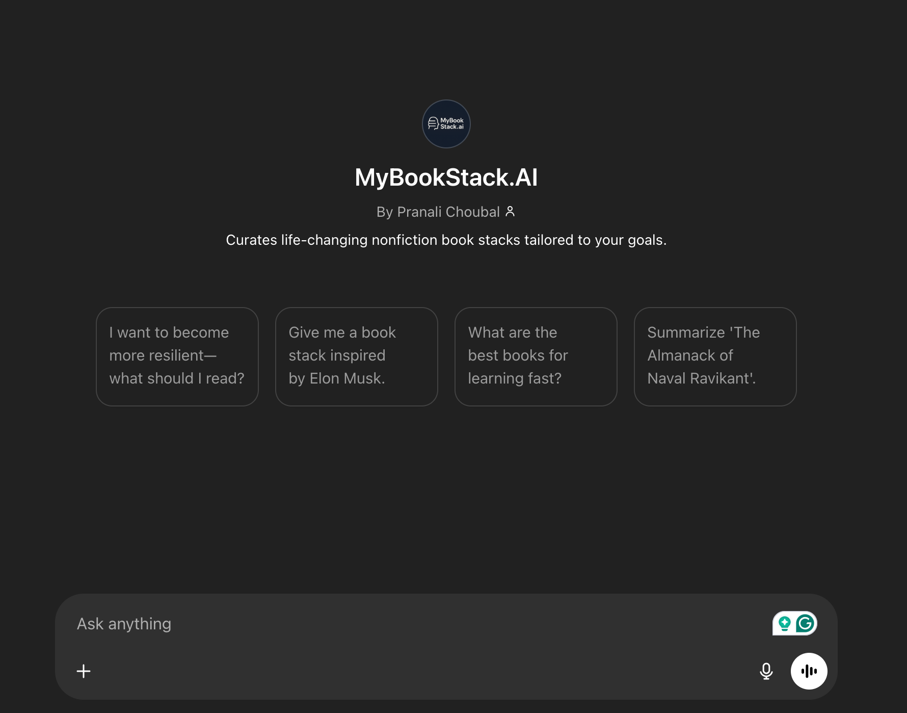MyBookStackAI - Curated & personalized book stacks from minds you admire. media 1