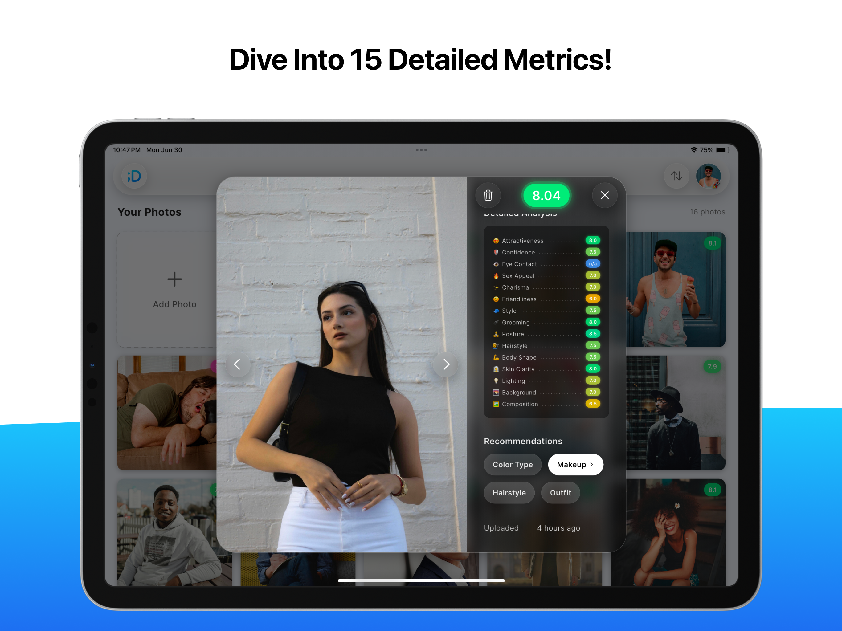 Dutiap Ai Tasa de fotos e Insights de estilo - Calificación fotográfica de IA en 15 factores y recomendaciones de belleza media 3