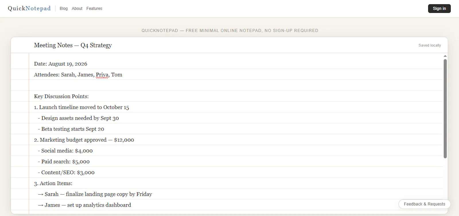 QuickNotepad — A Minimal Online Notepad screenshot 1