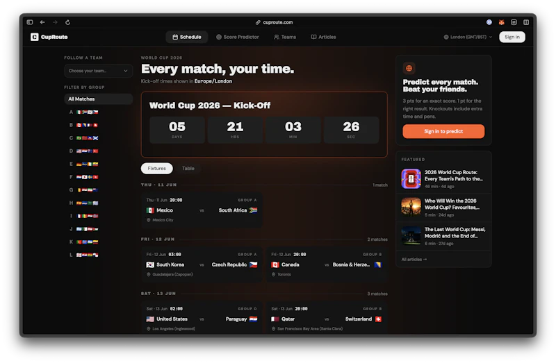 CupRoute - Score Predictor screenshot 1
