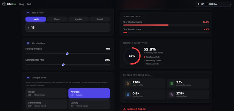 LifeCost screenshot 3