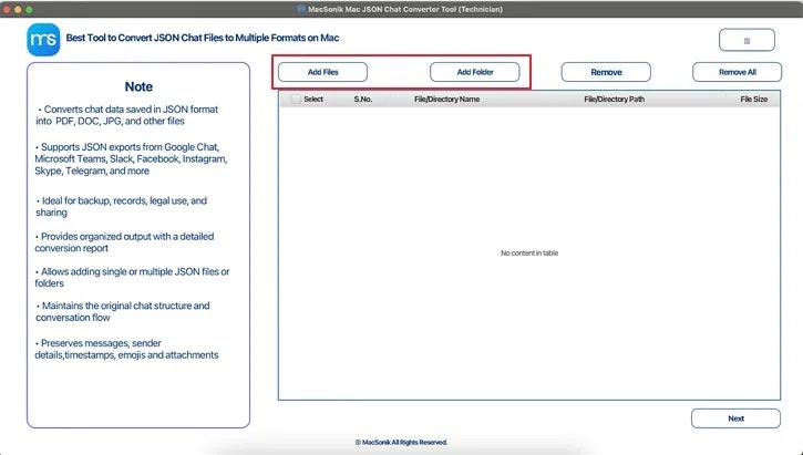 MacSonik JSON File Converter - Main product screenshot demonstrating key features and user interface