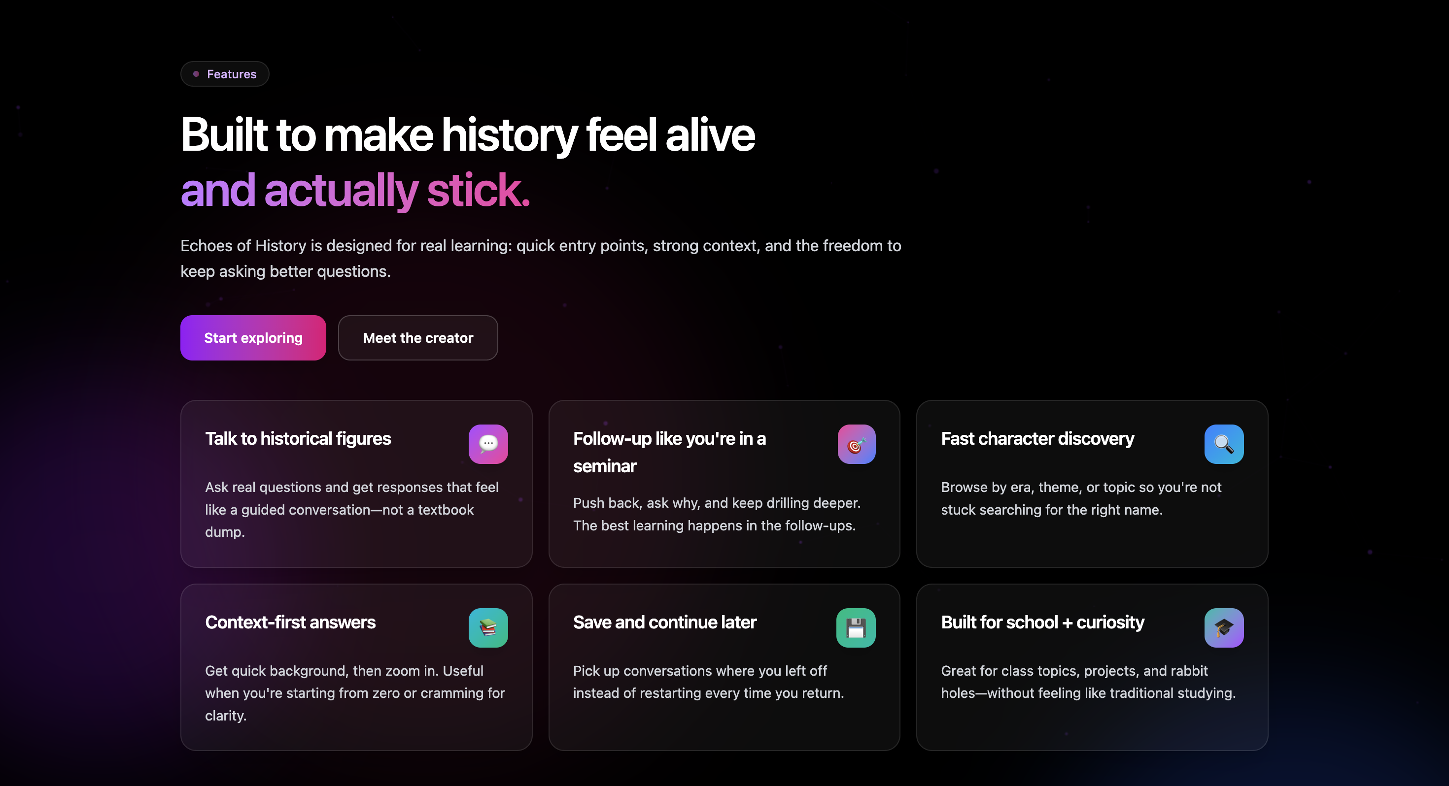 Echoes of History AI - Screenshot 4 showing product features and functionality