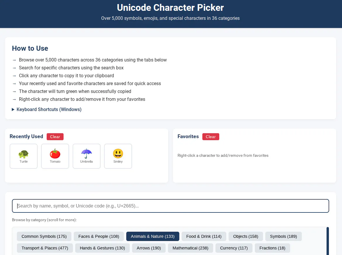 FreeWWW Unicode Character Picker gallery image