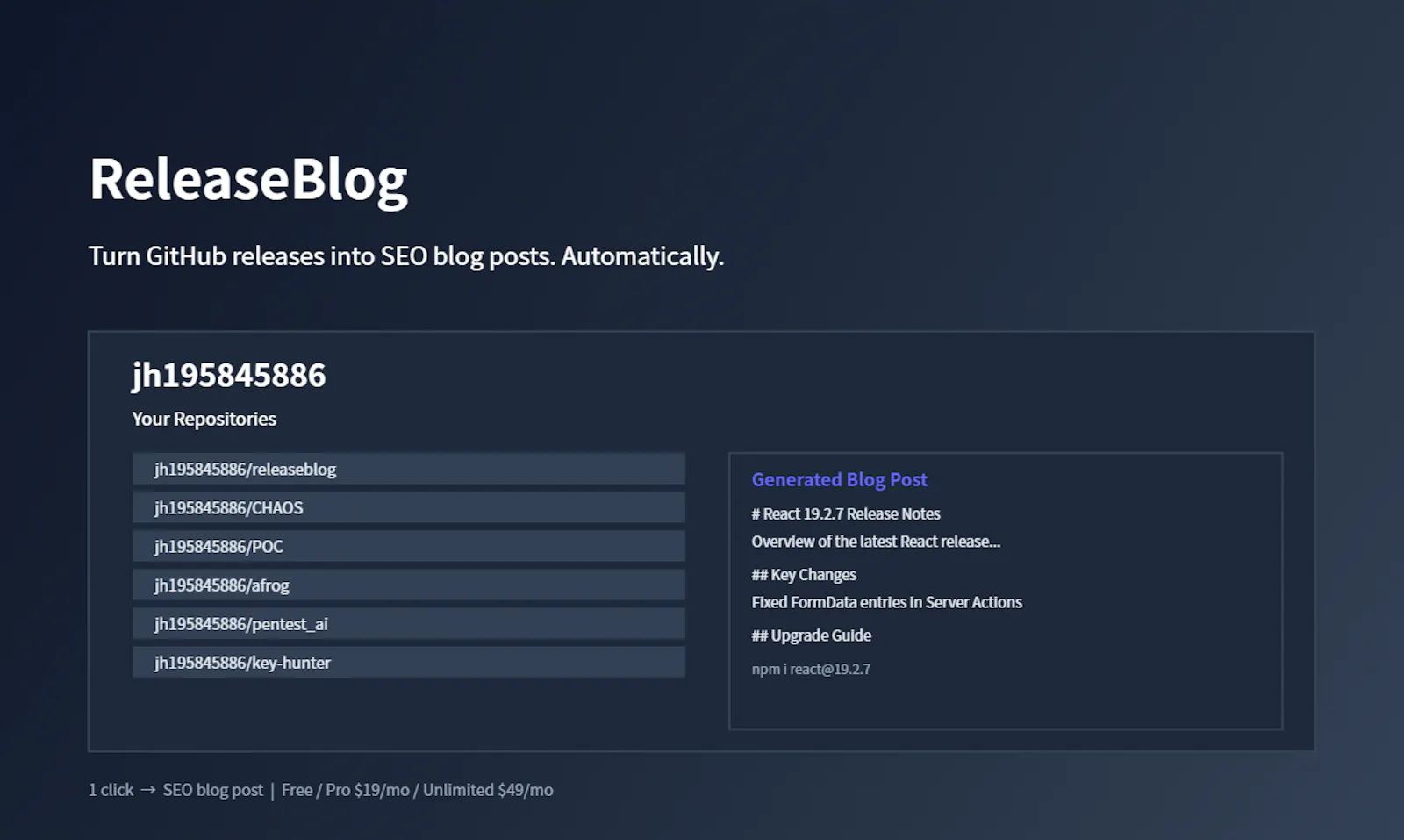 ReleaseBlog screenshot 1