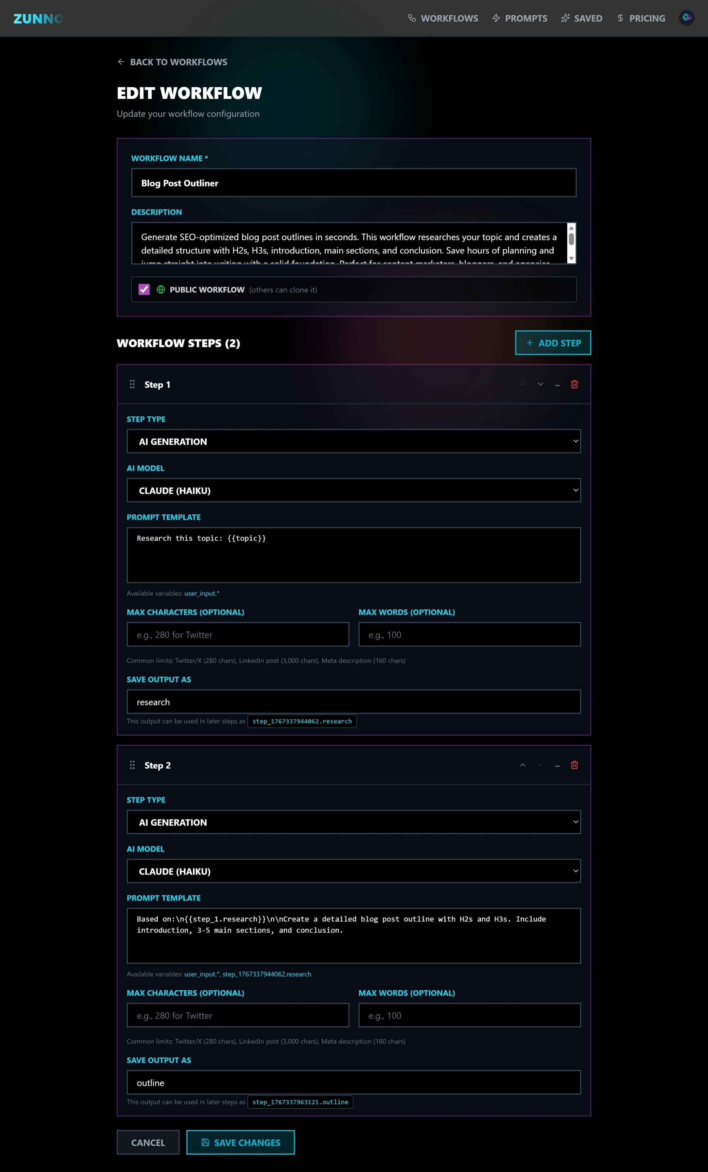 ZUNNO - Screenshot 2 showing product features and functionality