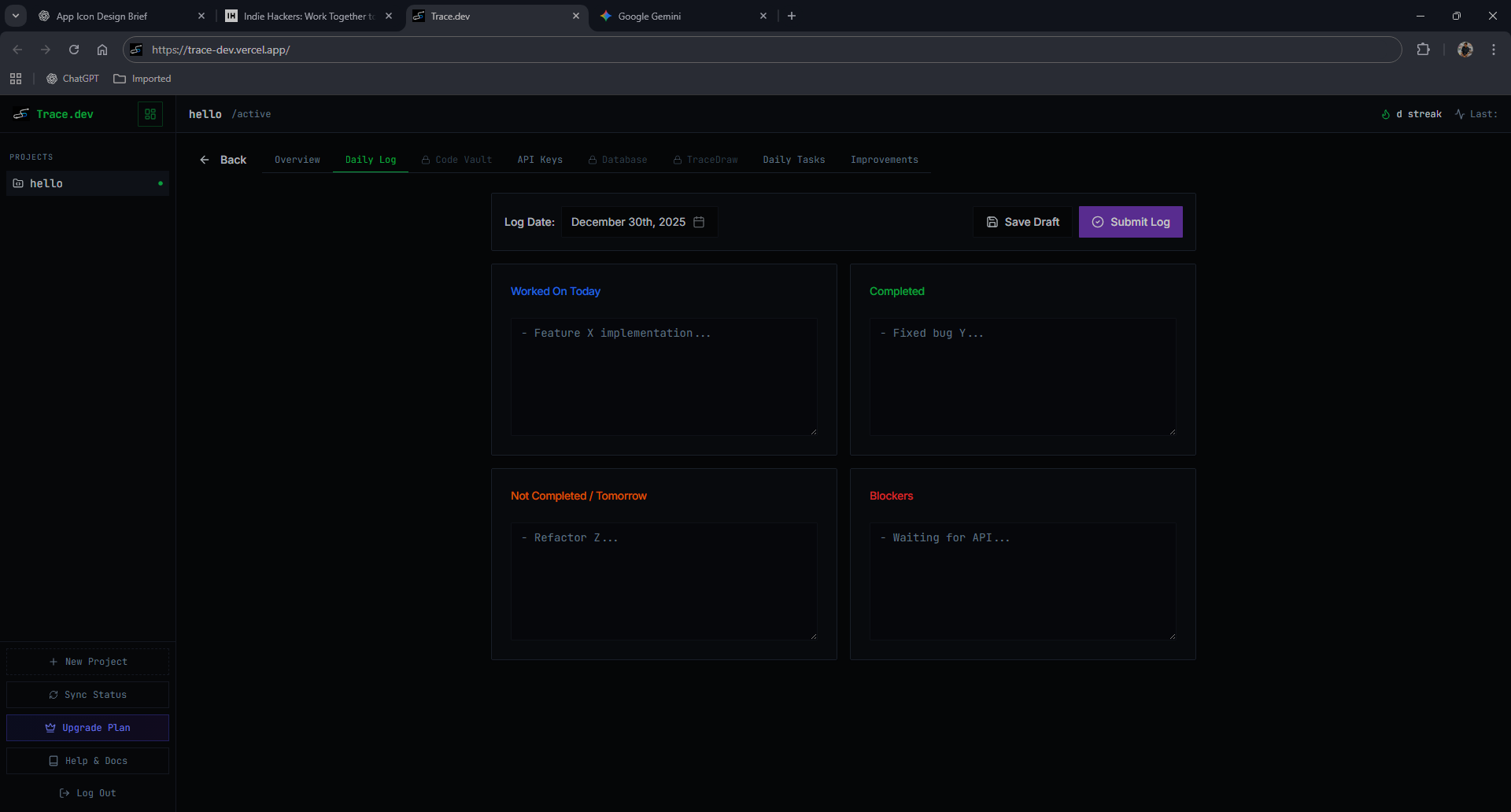 Trace.dev - Screenshot 2 showing product features and functionality
