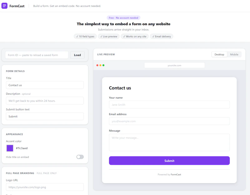 FormCast — Forms without accounts screenshot 2