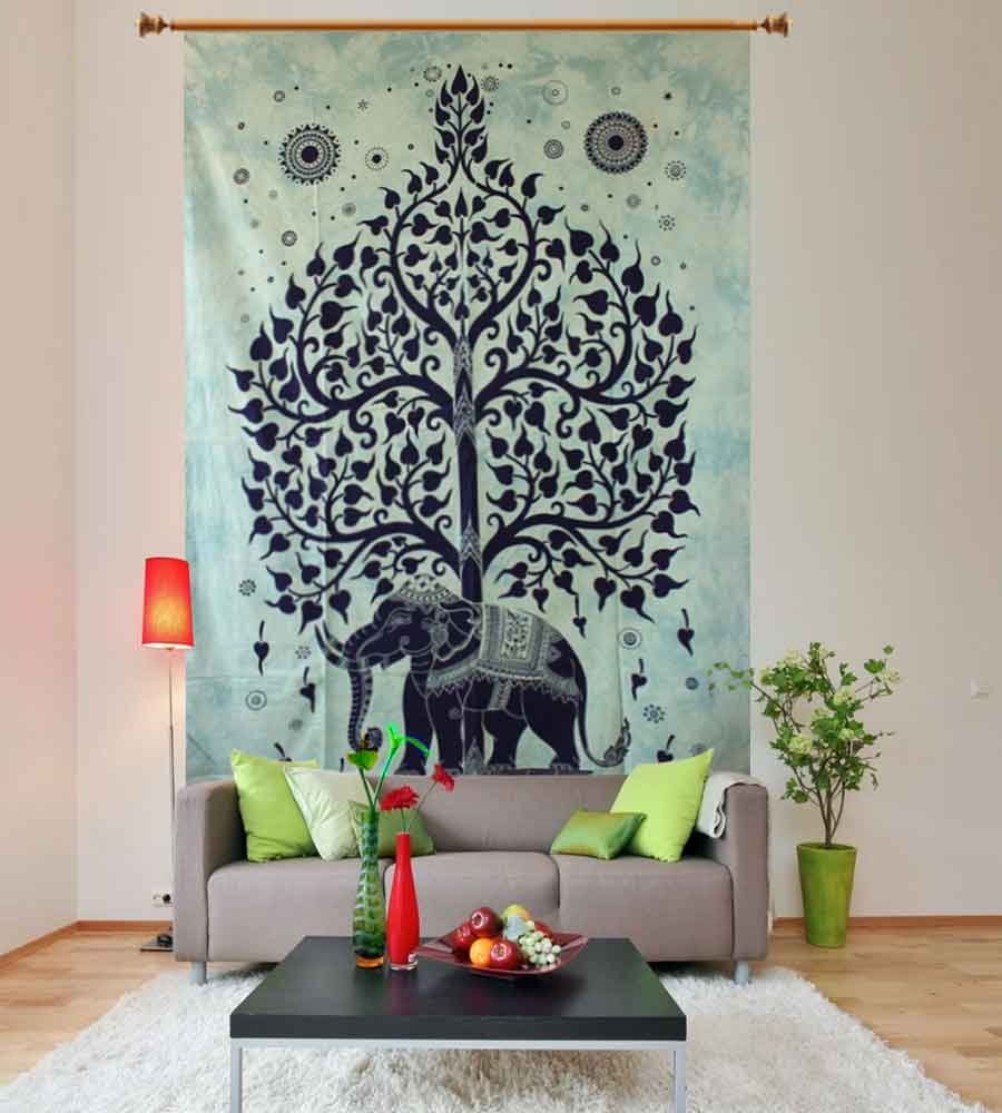 Twin Indian Elephant Tree of Life Tapestry