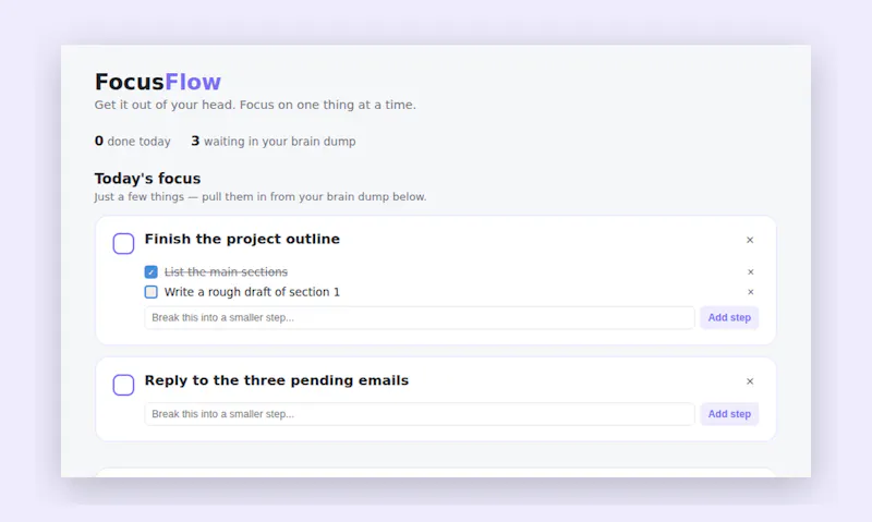 Focus Flow, Brain Dump & Task Simplifier screenshot 1