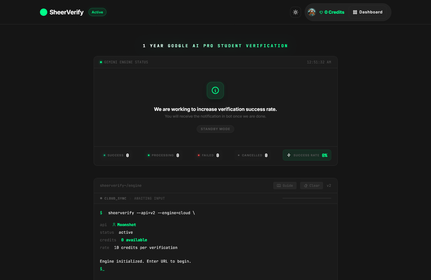 SheerVerify: 1-Year Gemini Pro Verifier - Main product screenshot demonstrating key features and user interface