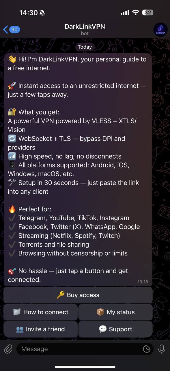 Darklink VPN - VPN Access за один щелчок через Telegram медиа 2