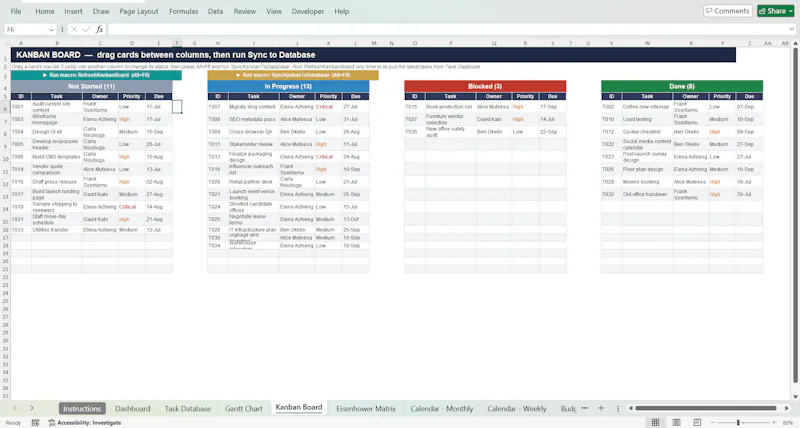 SigmaSheets Project Management Template screenshot 6
