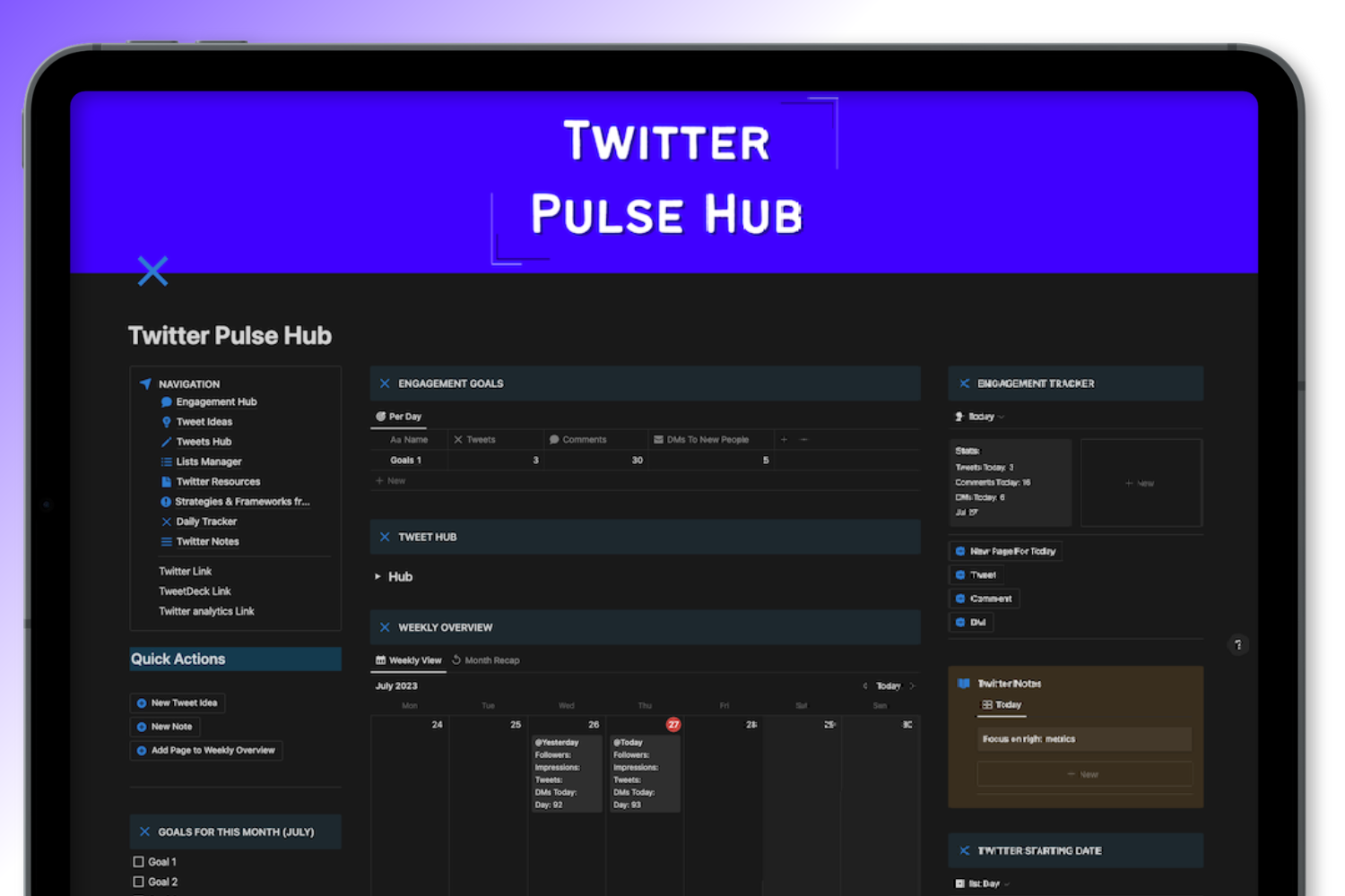 startuptile Twitter Pulse Hub-Notion template for tracking your progress on Twitter