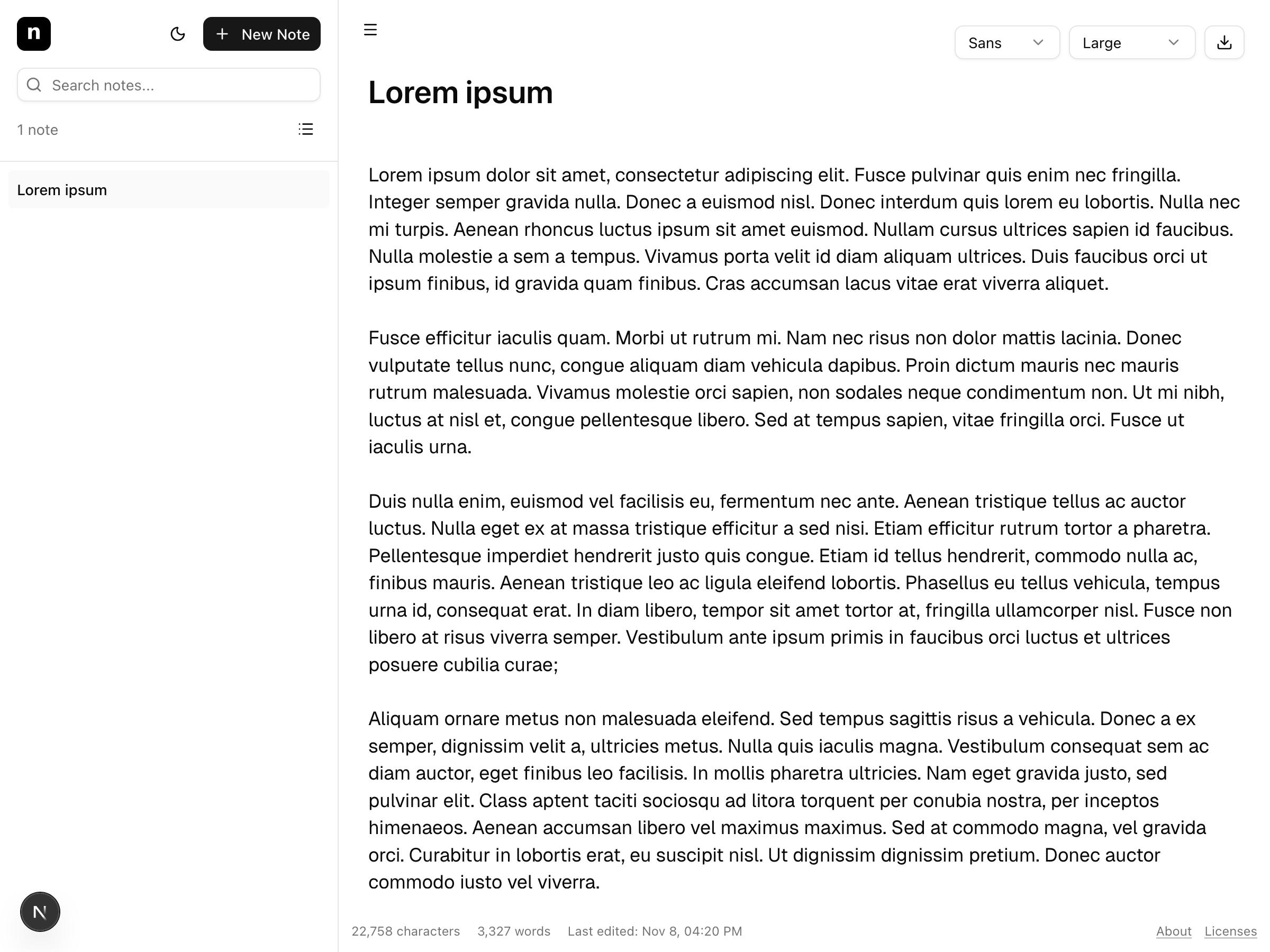 notin - Main screenshot showing features and interface