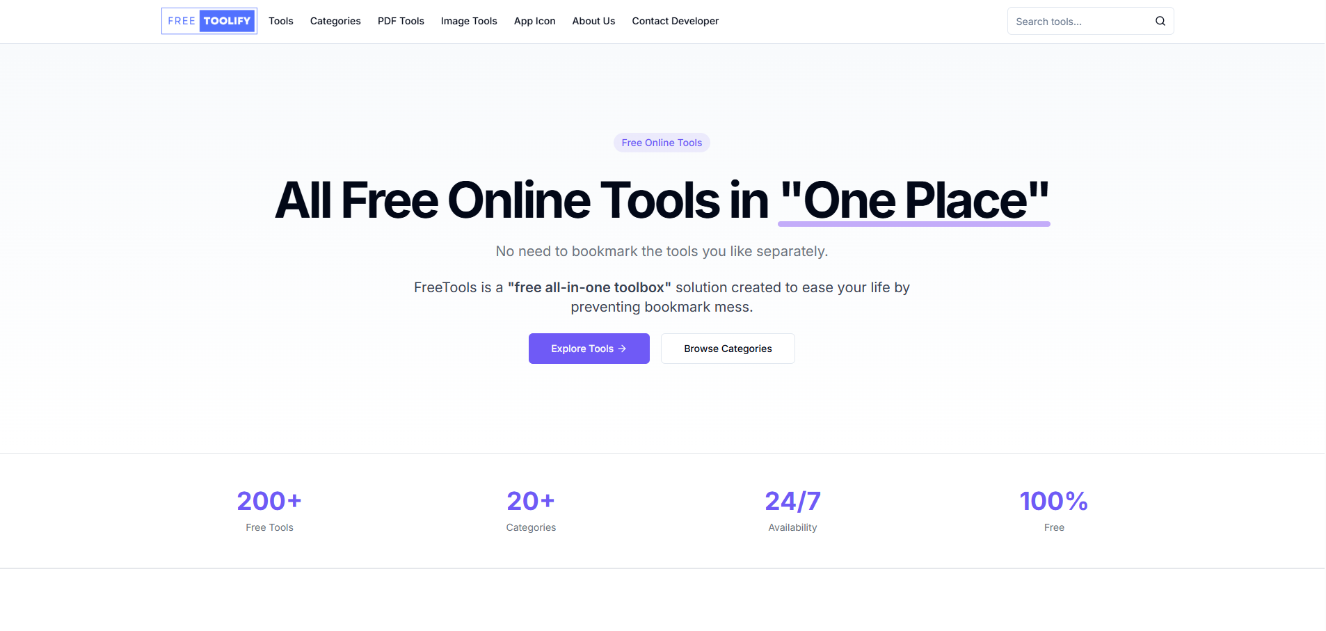 Freetoolify - Main product screenshot demonstrating key features and user interface