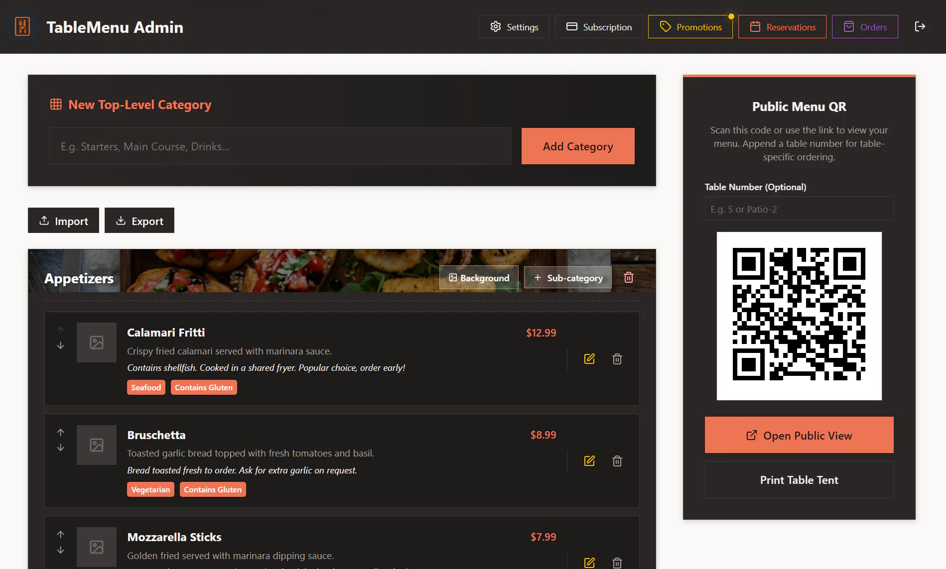 TableMenu gallery image