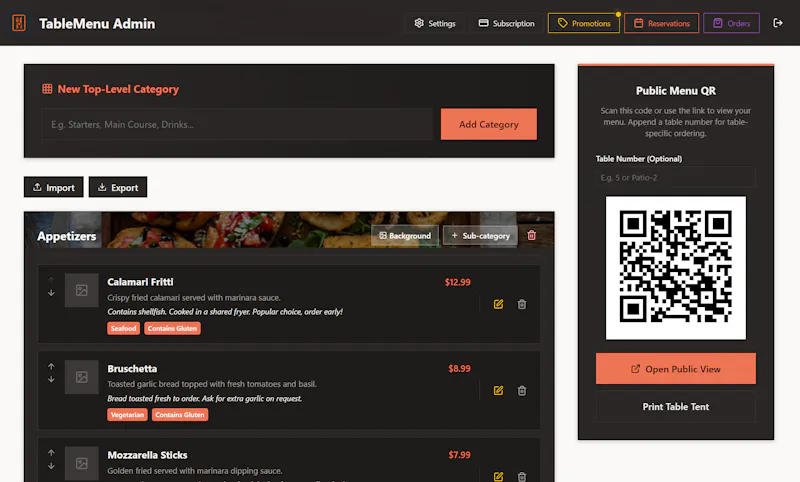 TableMenu screenshot 4