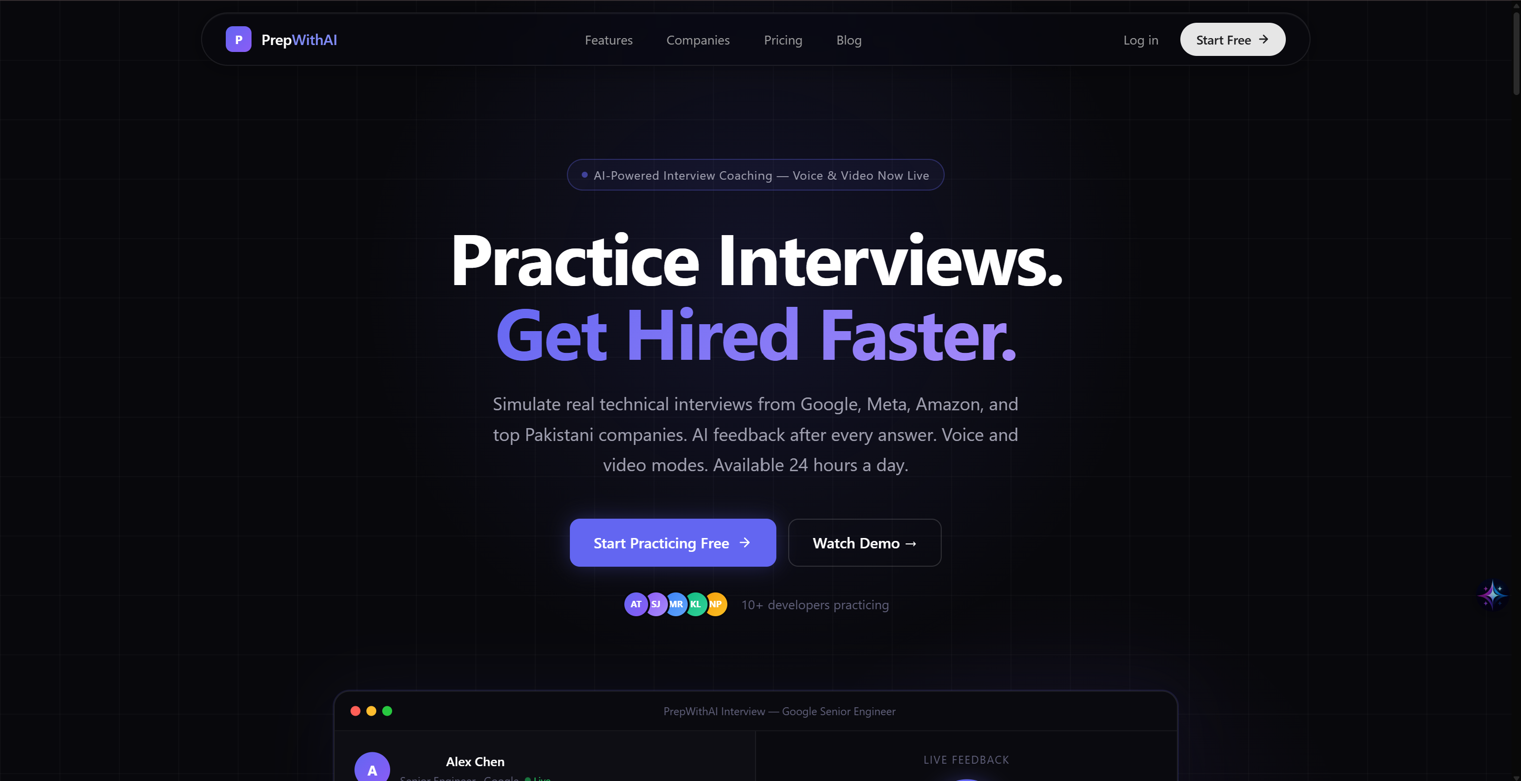 PrepWithAI - Main product screenshot demonstrating key features and user interface