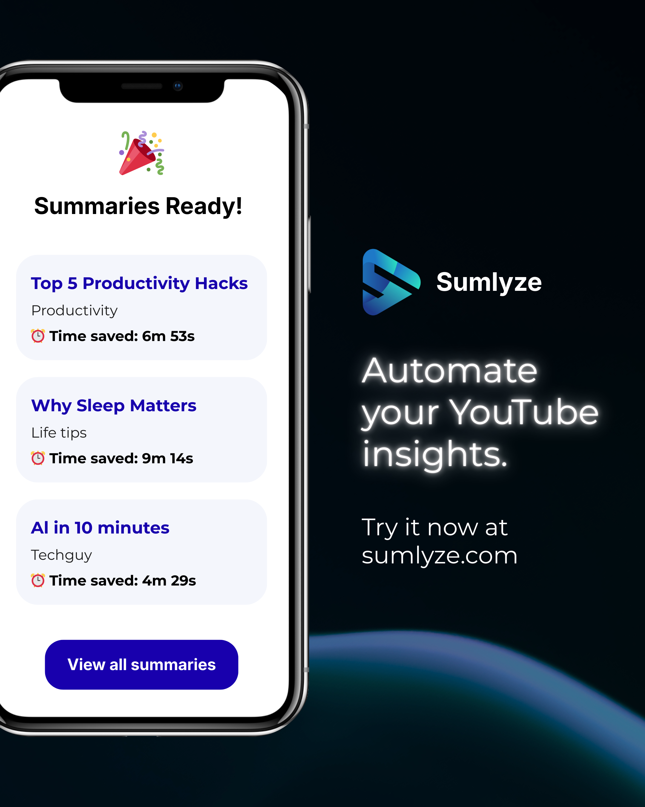 Sumlyze - Main product screenshot demonstrating key features and user interface