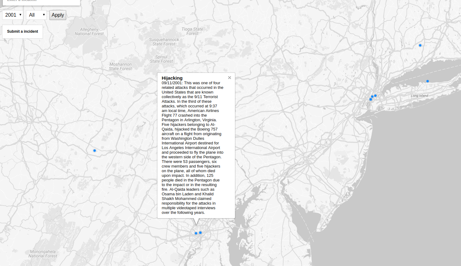 Aware.wiki - a map of global incidents from 1970 to 2016 gallery image