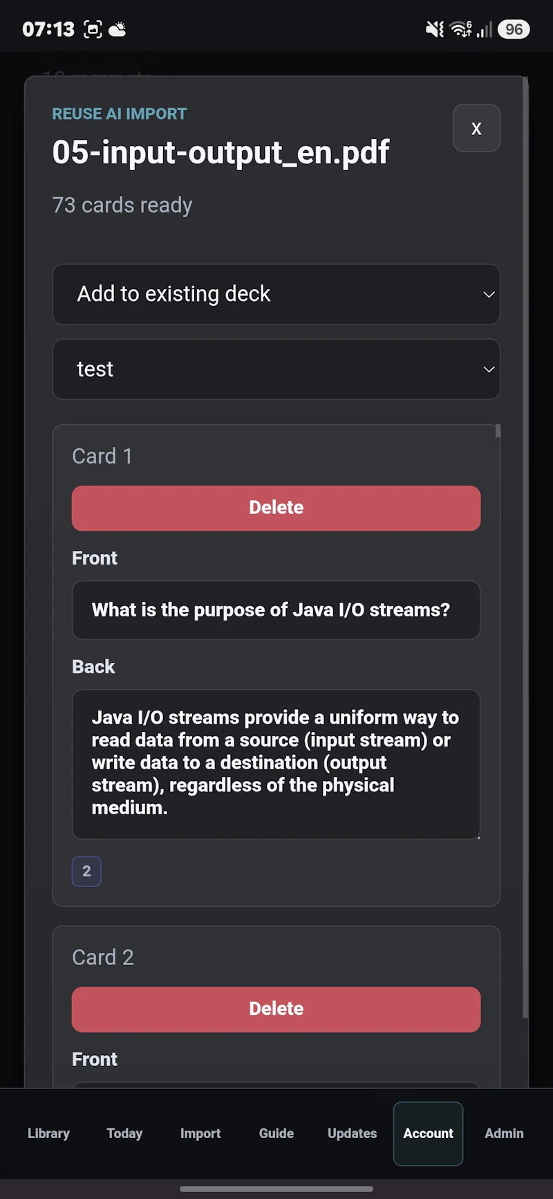Project flashcards screenshot 1