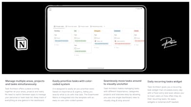 Visualização de produtividade: uma imagem que representa maior produtividade com a plataforma Task Architect, mostrando várias tarefas concluídas com marcas de seleção e barras de progresso.