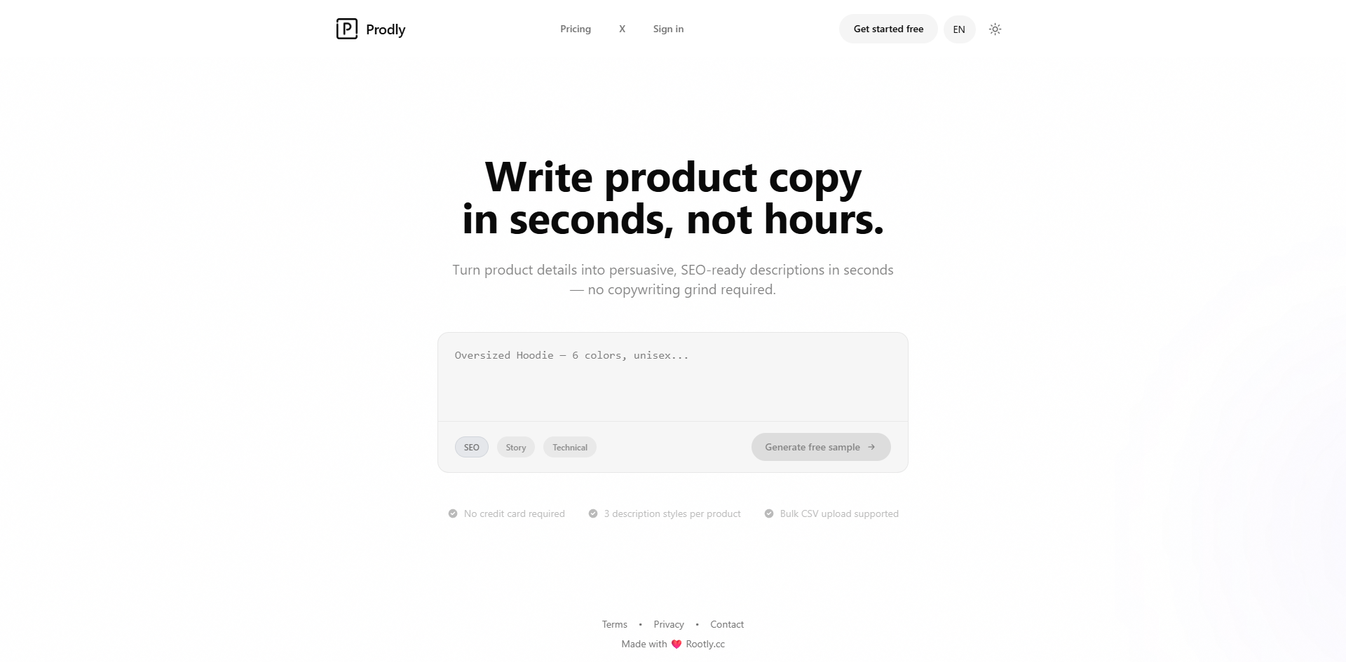 Prodly AI product description generator - Screenshot 2 showing product features and functionality