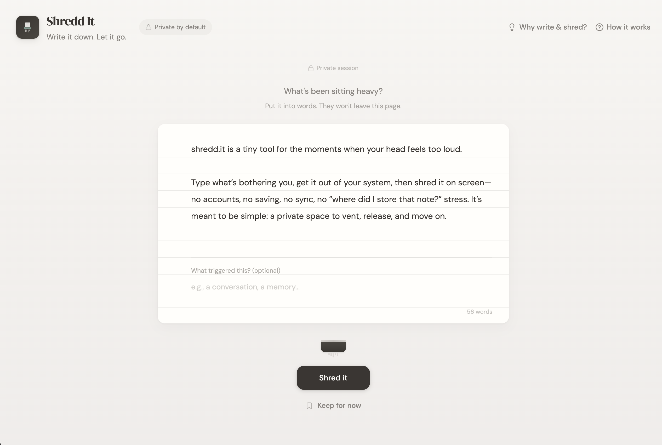 Shredd It — Write It Down, Let It Go - Main product screenshot demonstrating key features and user interface