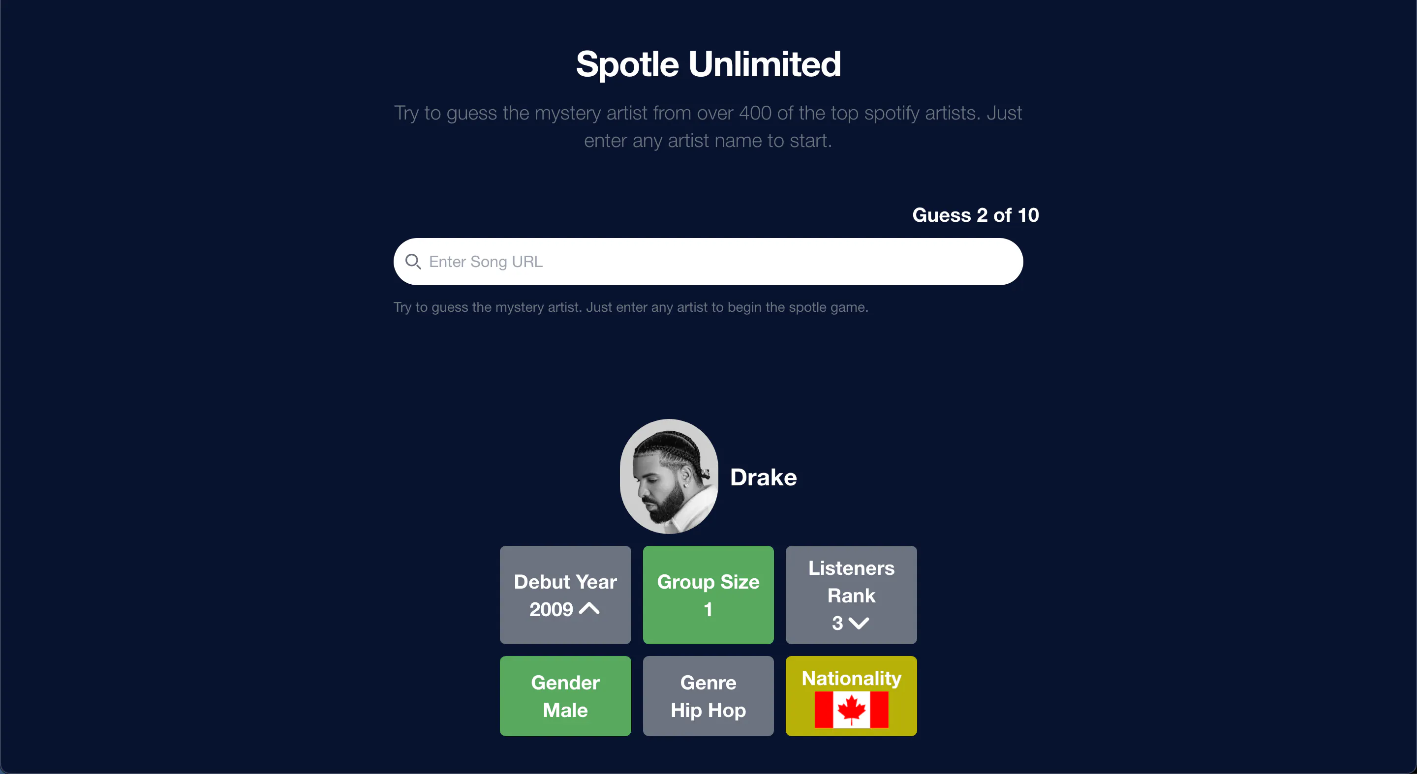 Custom Spotle Spotle: Unlimited spotify artist guessing game | Product Hunt